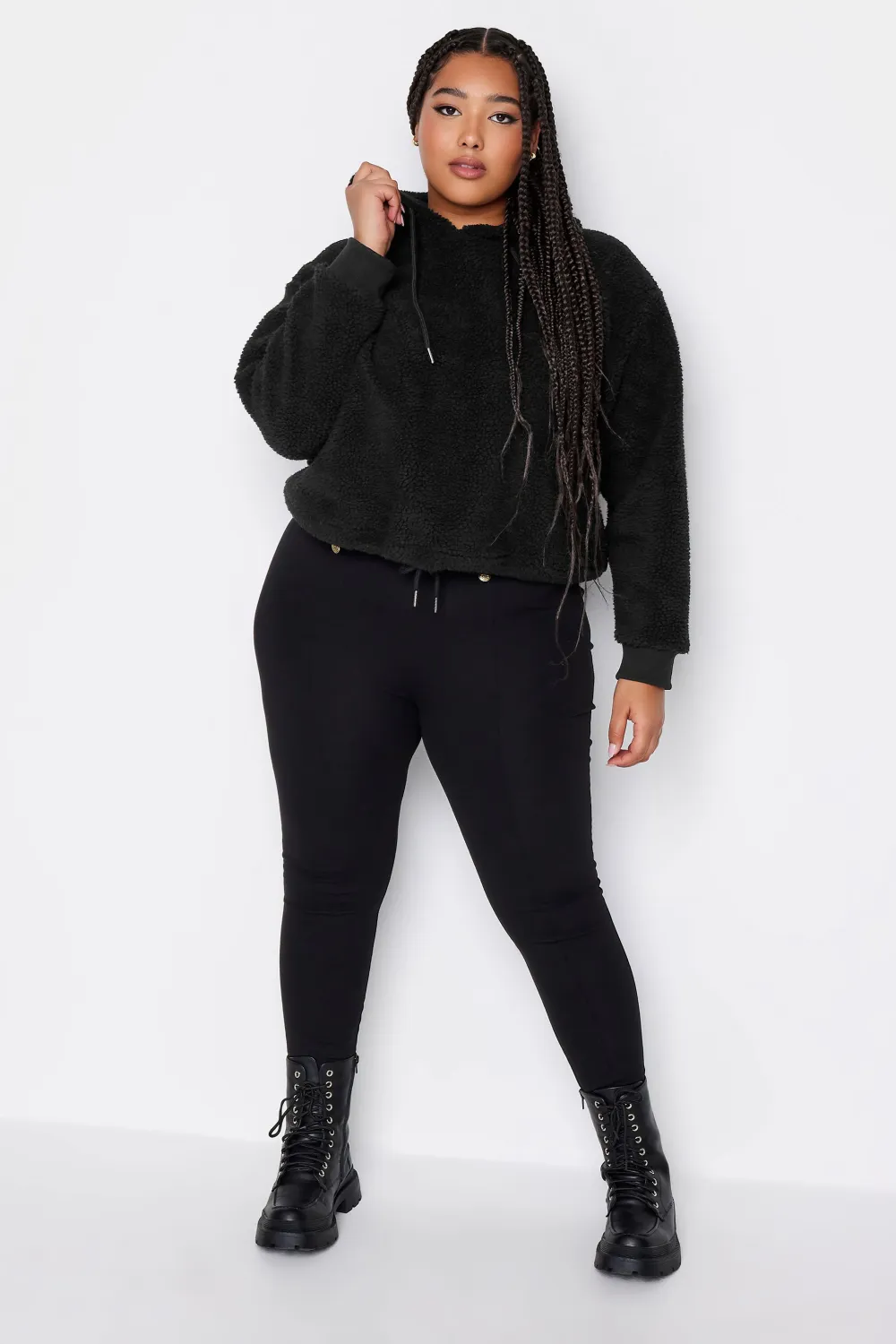 YOURS Curve Grey Camo Print Cropped Fleece Hoodie