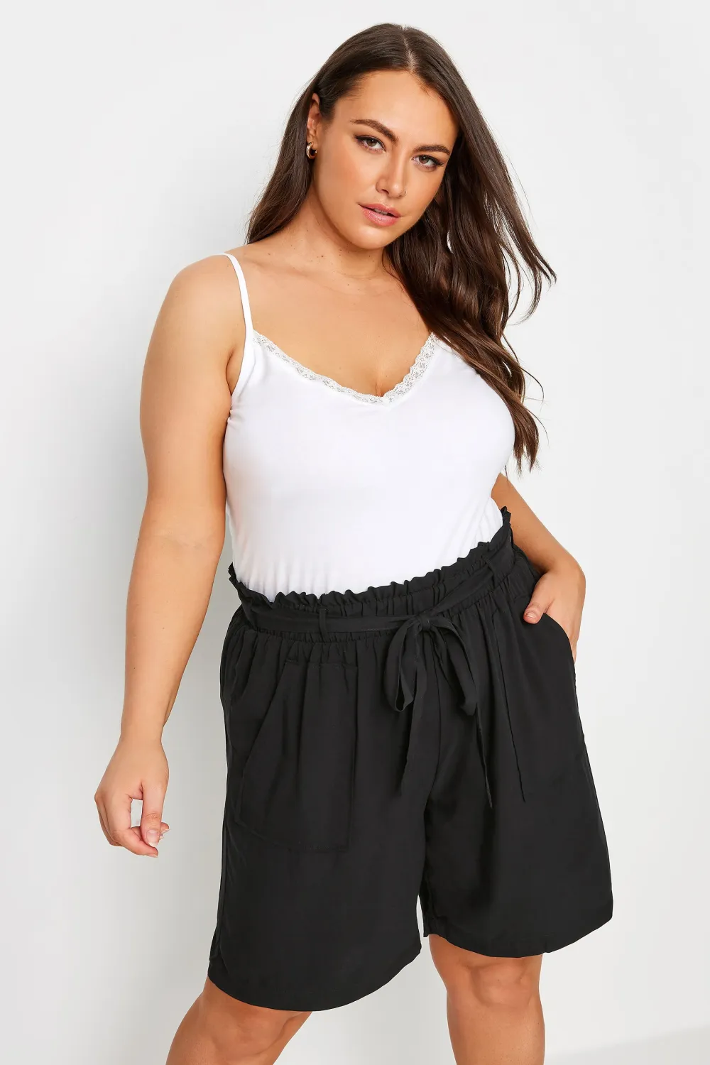 YOURS Curve Black Paperbag Shorts