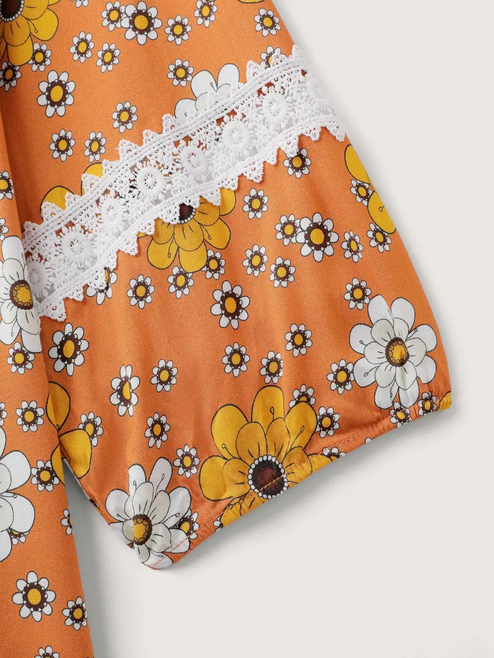 Floral Lace Trim Sheer Knee-Length Dress