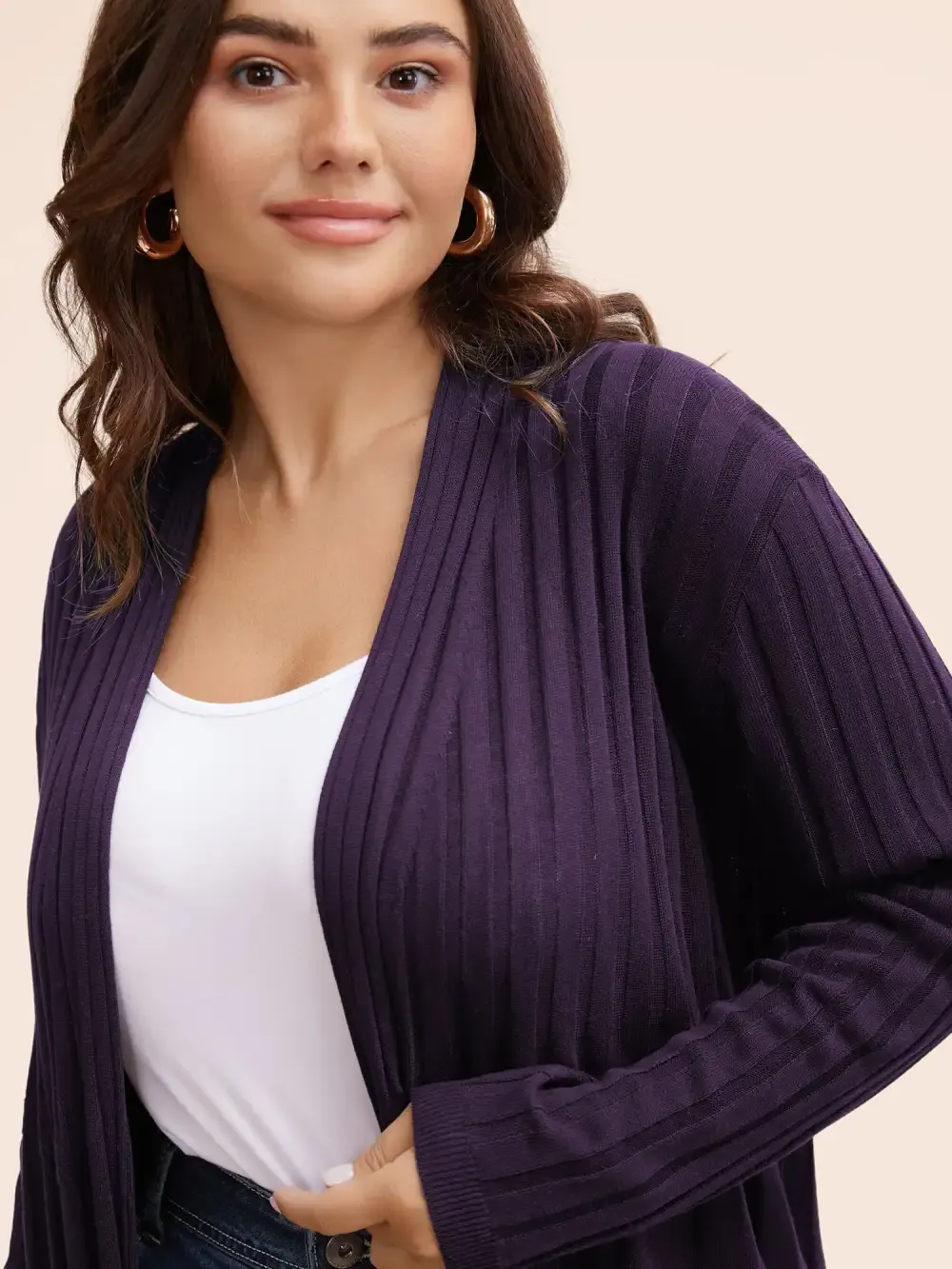 Plain Textured Kimono Collar Cardigan