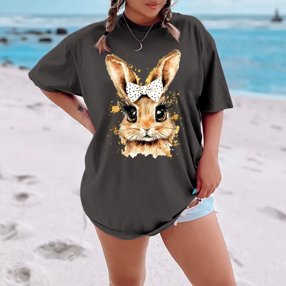 T-Shirt Easter Bunny Printed Round Neck Short Sleeve