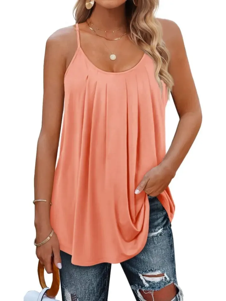 ✨Women Spaghetti Straps Pleated Loose Tank Top