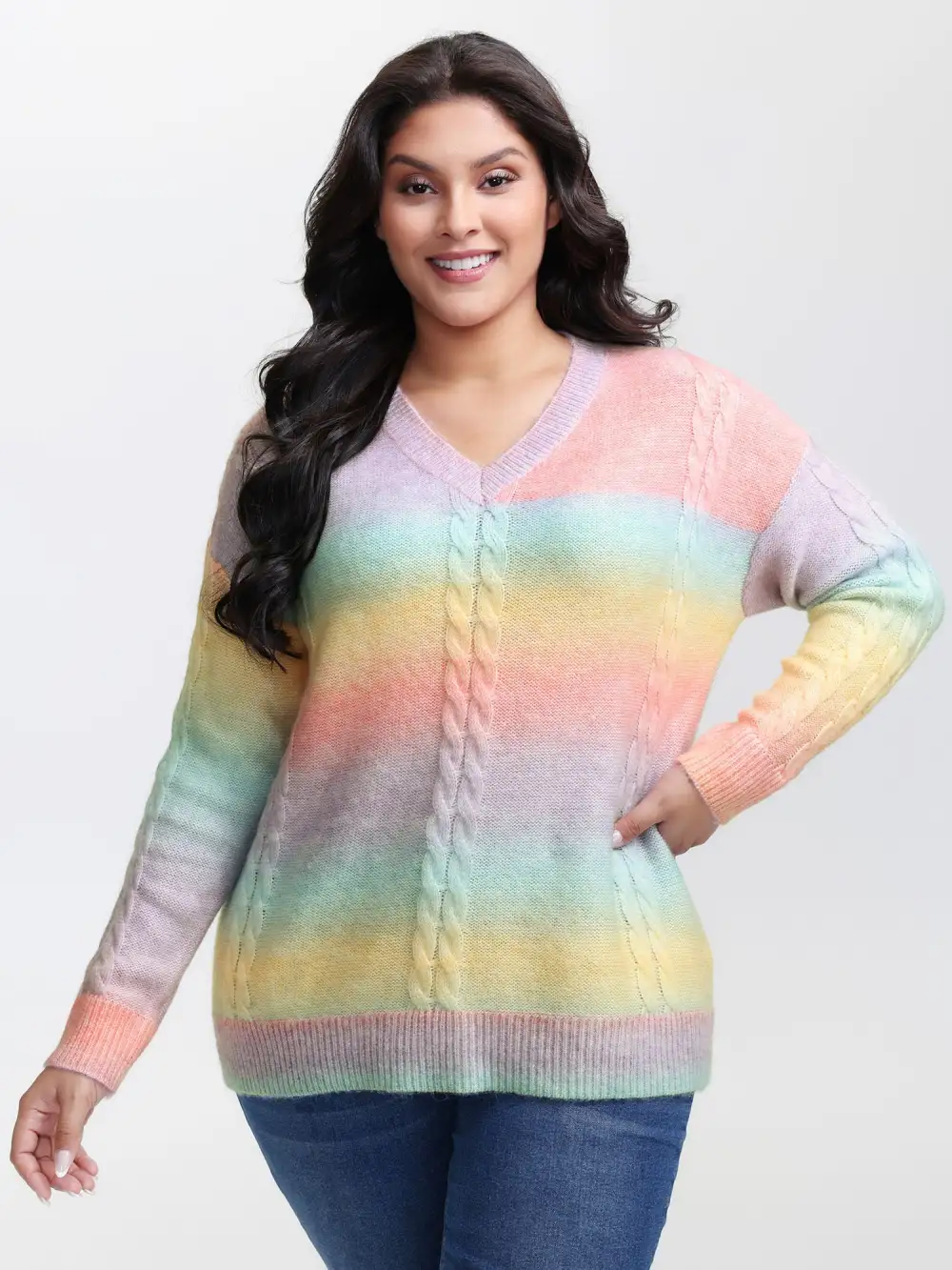 Twisted Texture Color Gradient Pullover