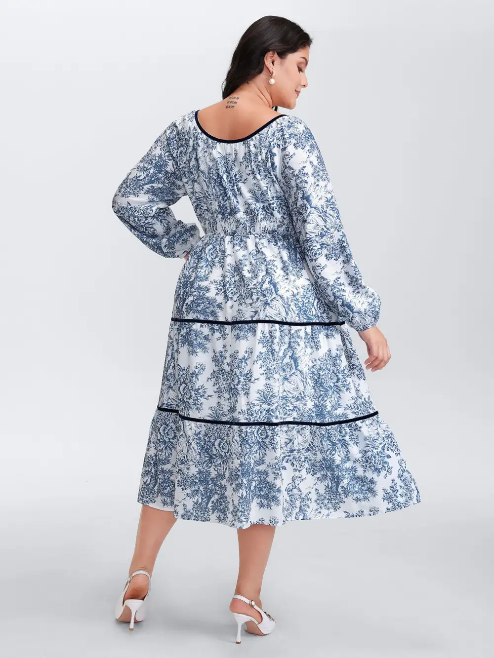 Toile de Jouy Neck-Tie Midi Dress