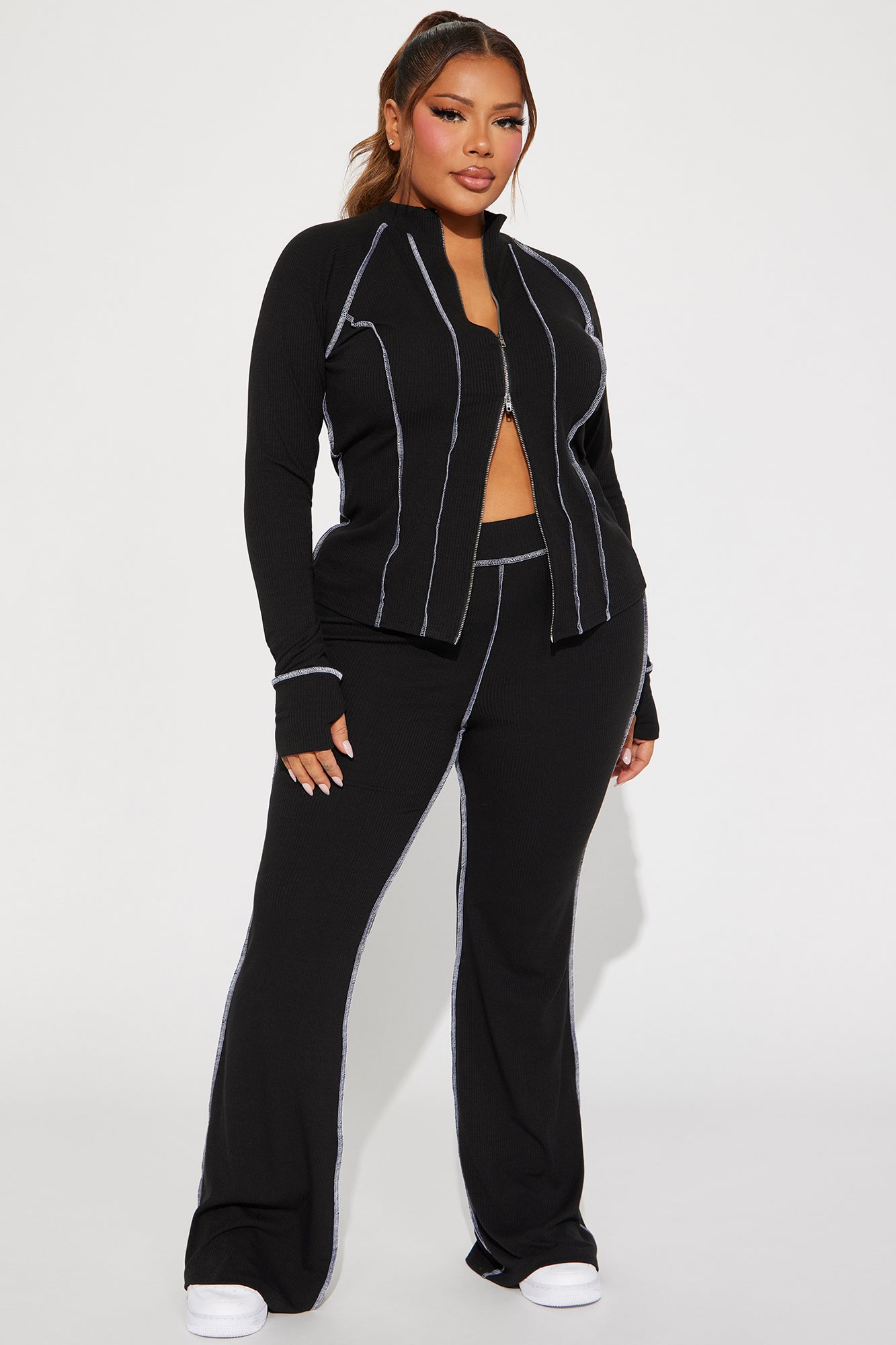 Carlie Ribbed Pant Set - Black