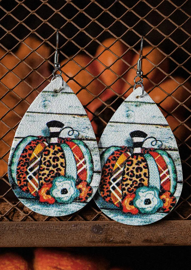 Pumpkin Leopard PU Leather Earrings