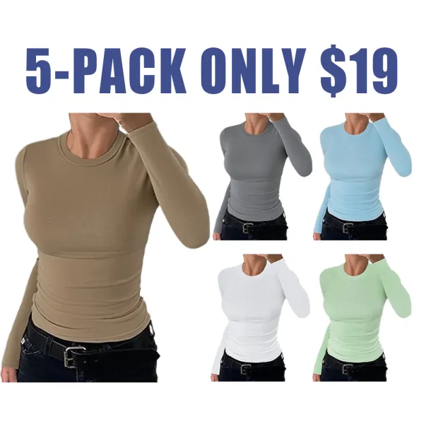 Women's Ribbed Crewneck Tops – Slim Fit Casual Sweaters, Short/Long Sleeve.