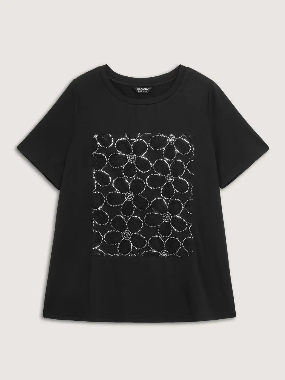 Shimmery Floral Pattern Round Neck T-Shirt