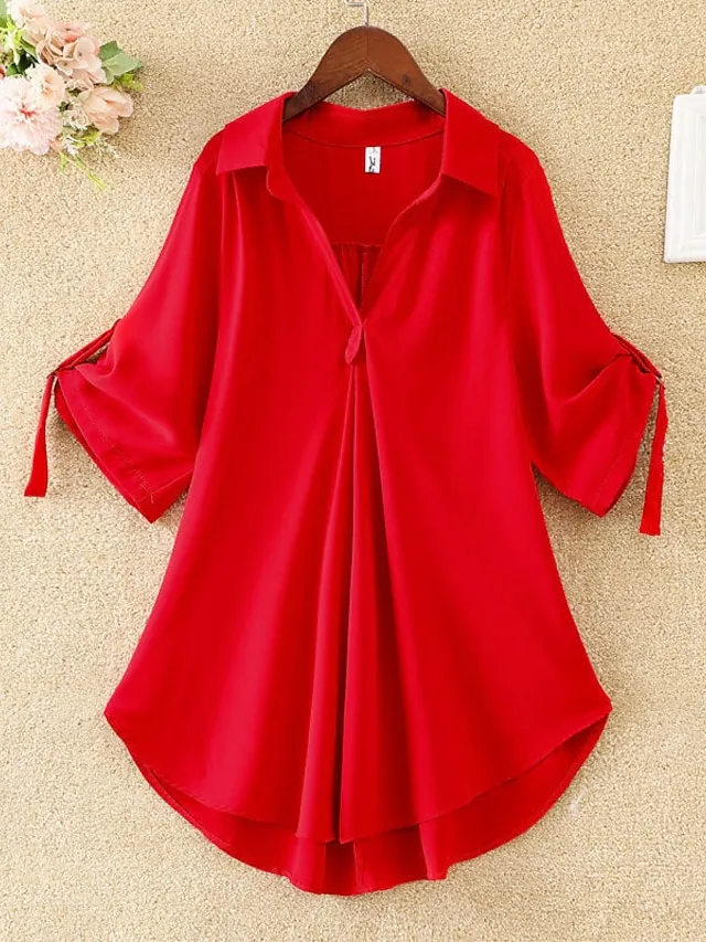 Women's Shirt Blouse Solid Color Black White Yellow Half Sleeve Work Daily Weekend Streetwear Casual Shirt Collar Regular Fit Spring Fall