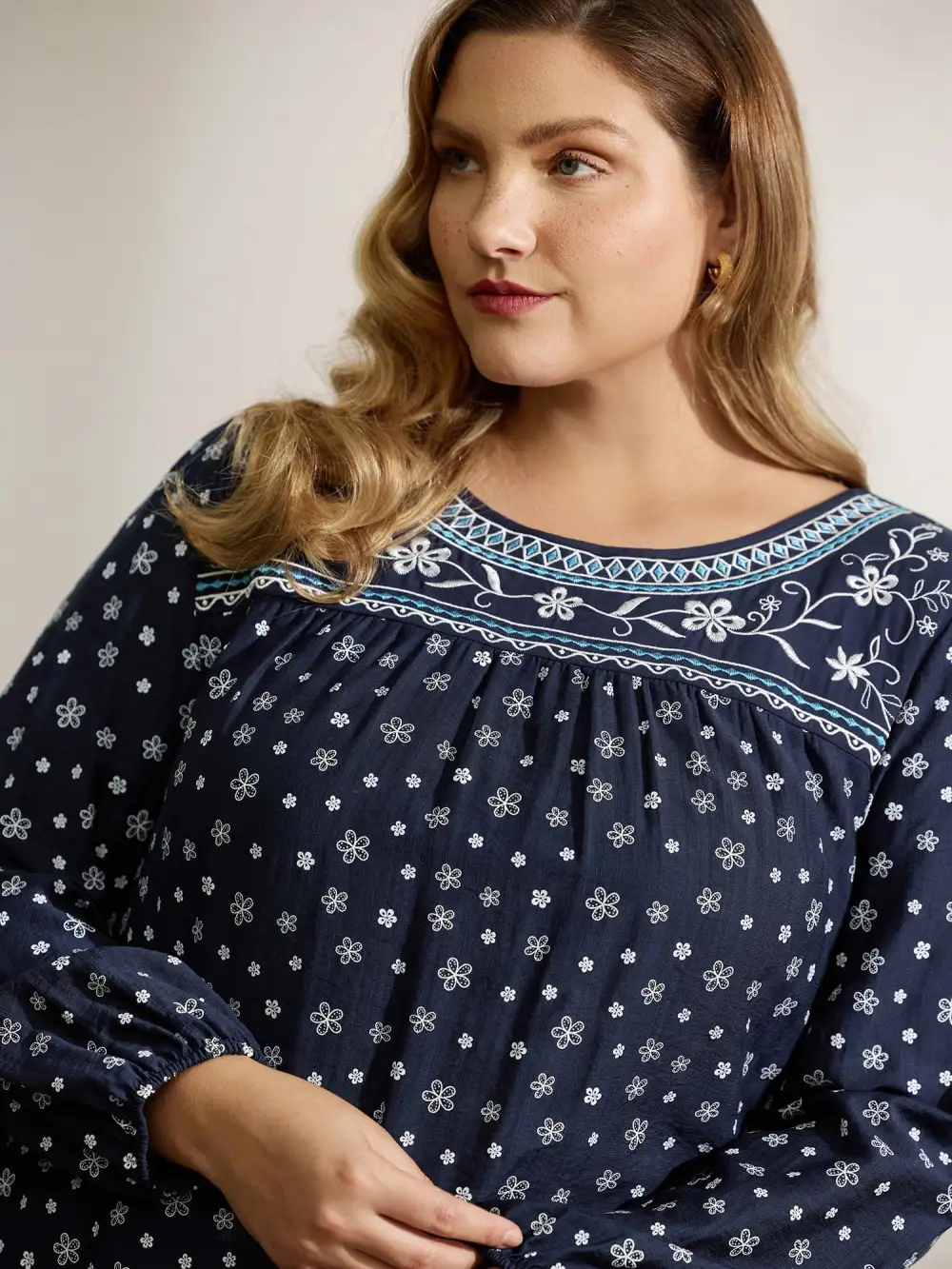 Supersoft Embroidered Ruffled Hem Blouse