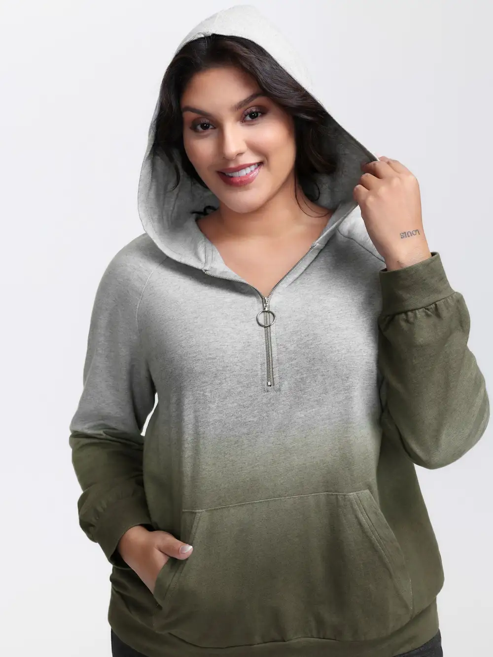 Cotton Dip-Dyeing Half-Zipper Hoodie