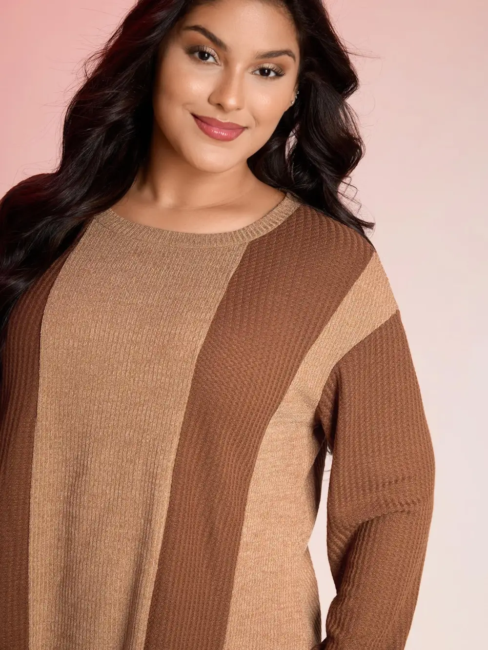 Color Stripe Relaxed Fit Round Neck Sweatshirt