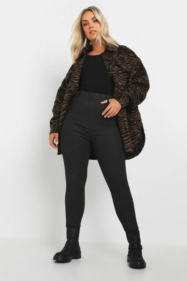 YOURS Curve Black Coated Stretch Pull On GRACE Jeggings