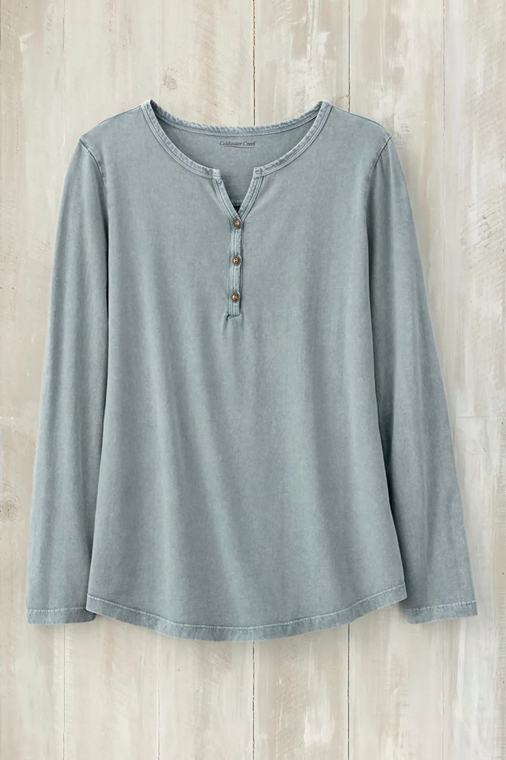 Vintage-Wash Solid Long-Sleeve Henley