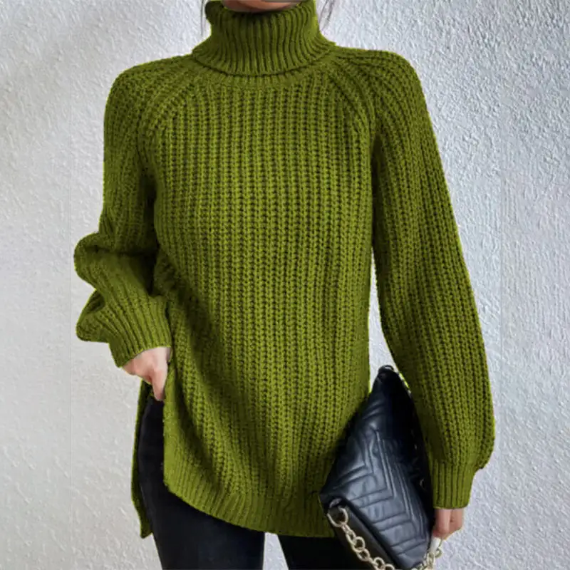 Christmas Sale - 49% off-Cotton Turtleneck Raglan Sleeve Split Hem Sweater