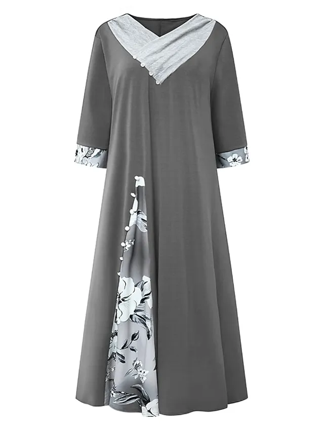 Women‘s Swing Dress Midi Dress Green Blue Gray Half Sleeve Floral Split Print Summer Spring V Neck Stylish Casual 2023 S M L XL XXL 3XL