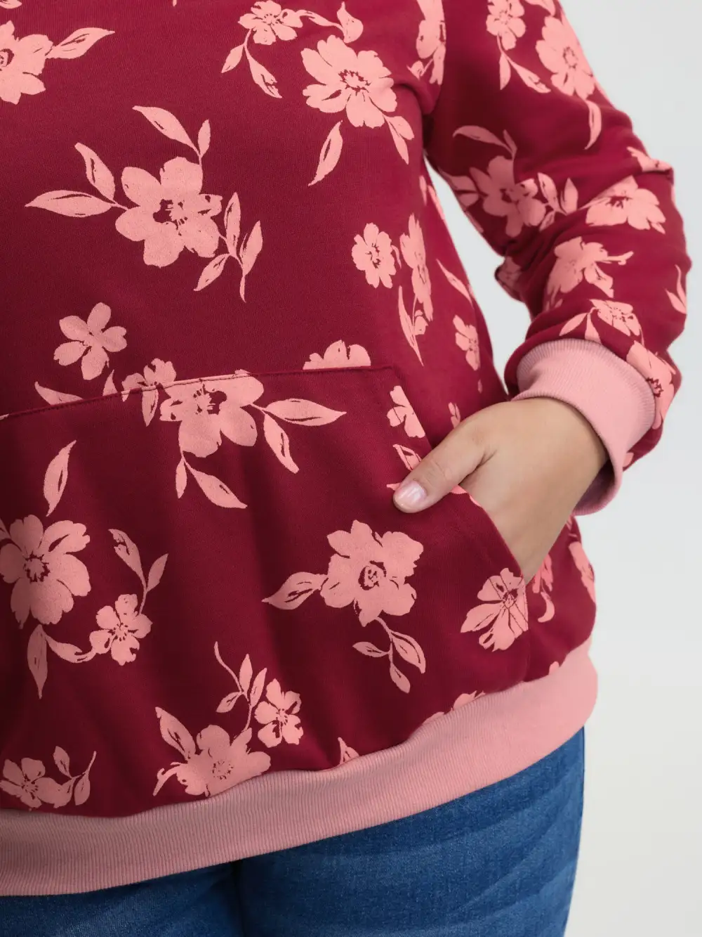 Floral Print Contrast Pockets Hoodie