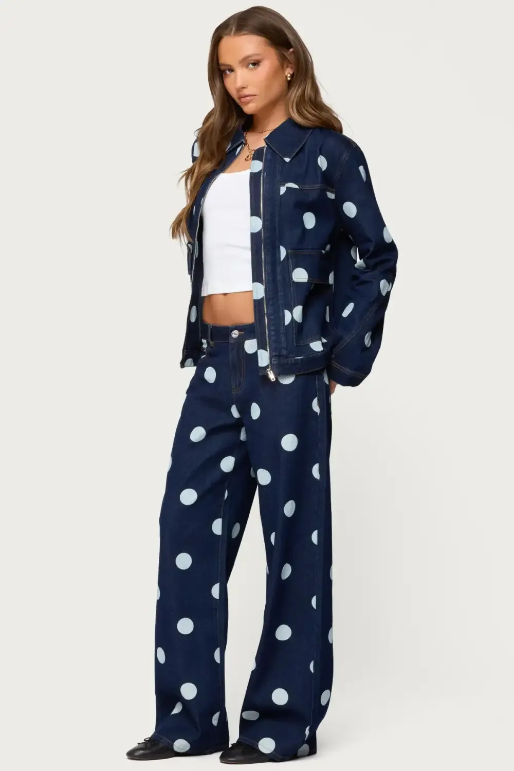 Leyah Polka Dot Low Rise Jeans