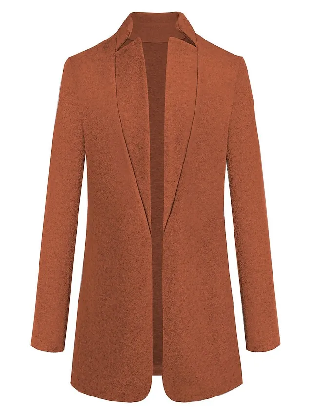 Women's Pea Coat Winter Coat Open Front Stand Collar Trench Coat Fall Warm Windproof Overcoat Christmas Jacket caramel colour