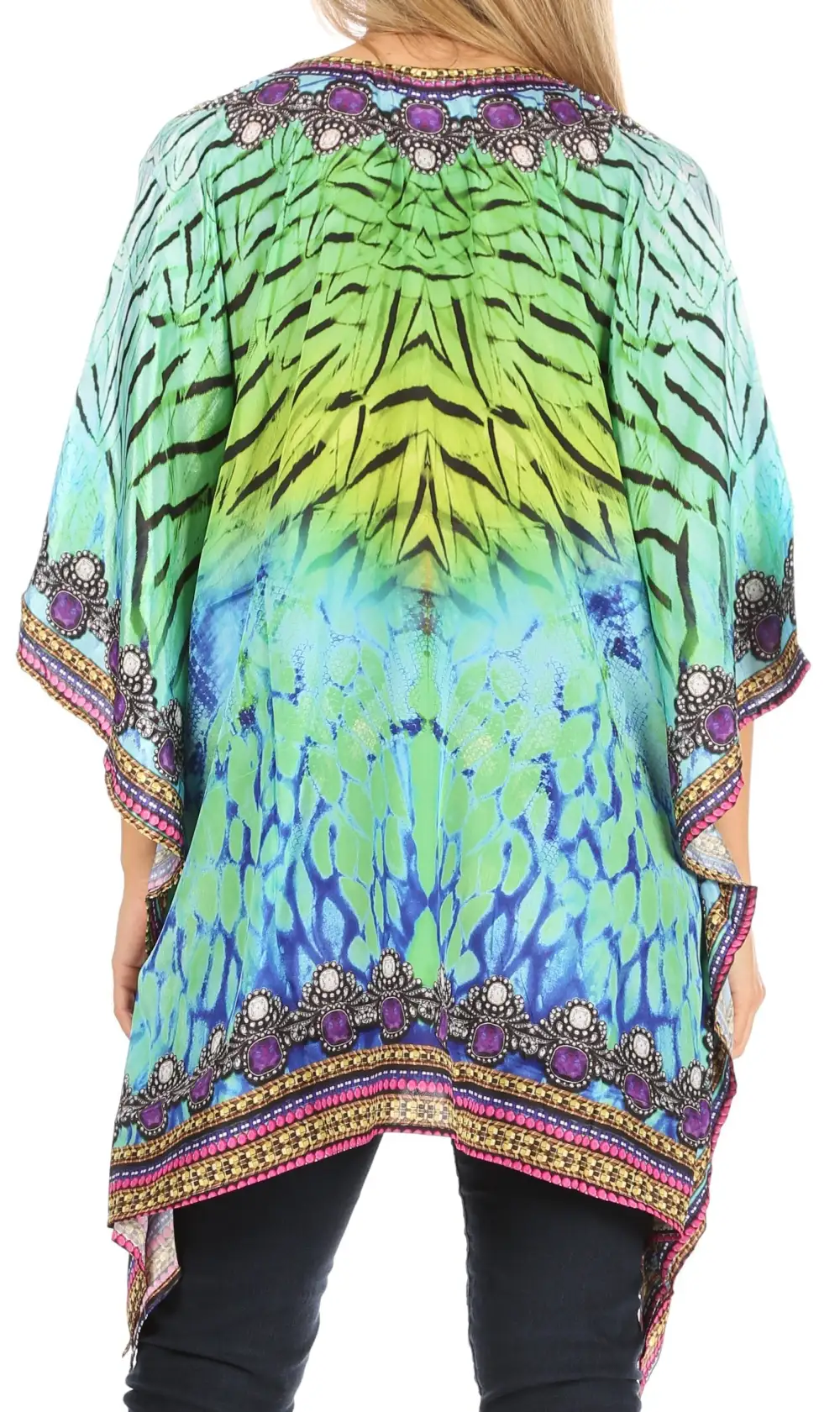 Women's Caftan Poncho Cover up V neck Top Lace up With Rhinestone