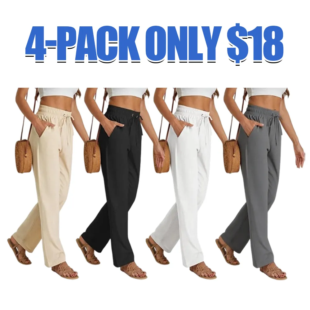 Women’s High Waist Linen Drawstring Pants – Casual Loose Fit with Pockets