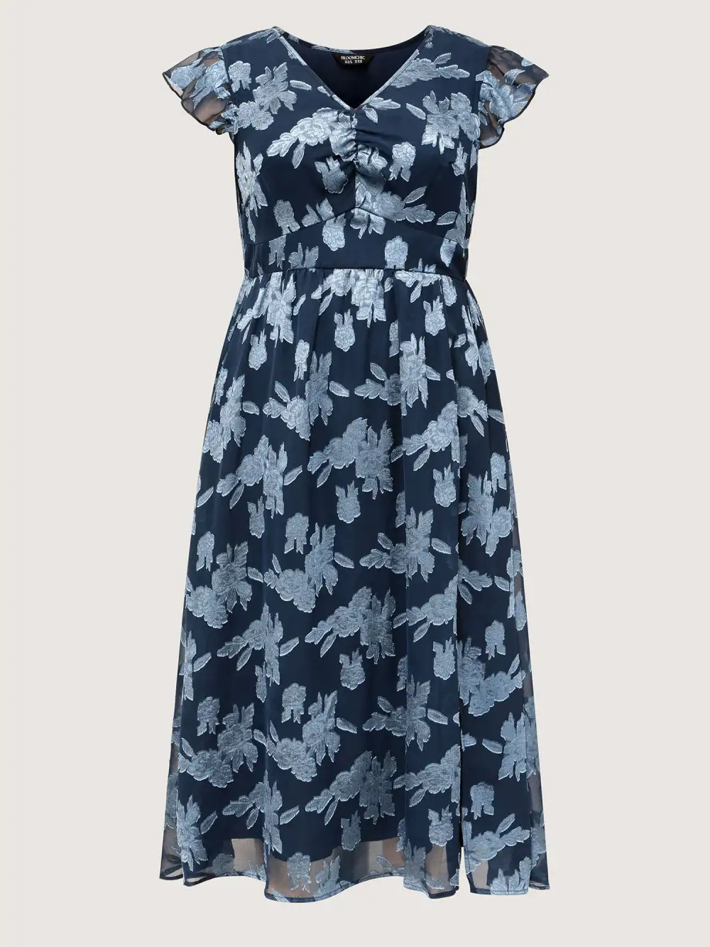 Geometrical Jacquard Textured Shirred Maxi Dress