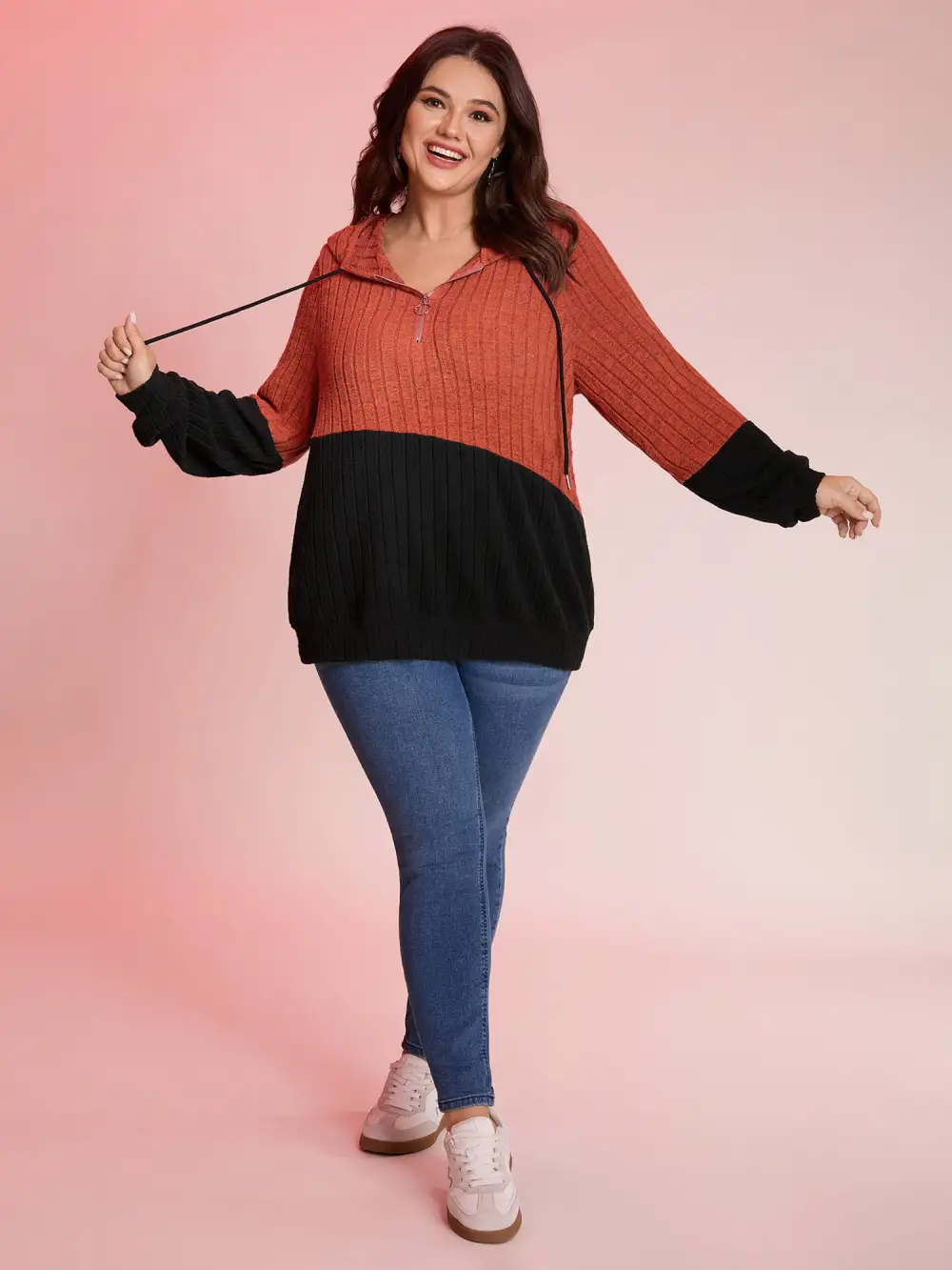 Color Block Half-Zipper Hoodie