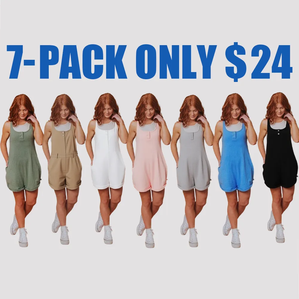 Women's Sleeveless Short Romper – Fern Green Casual Tank Jumpsuit with Pockets