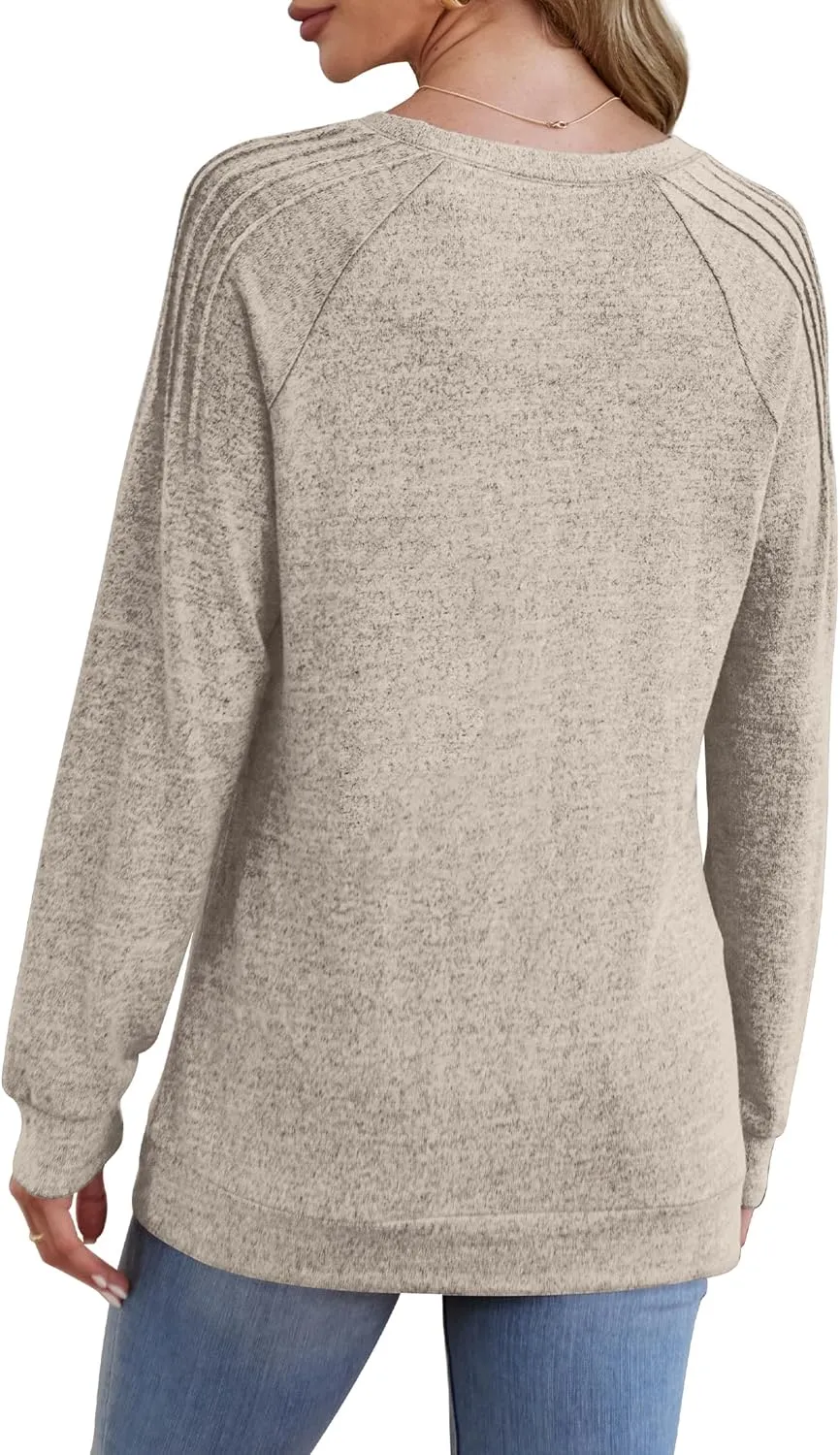 Sweatshirt for Women Crewneck Pleated Long Sleeve Shirts Tunic Tops Fashion 2024