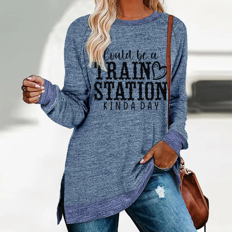 Womens Crewneck Sweatshirts Pullovers Color Block Long Sleeve Sweatershirt Tunic Tops, Dark Grey, Large