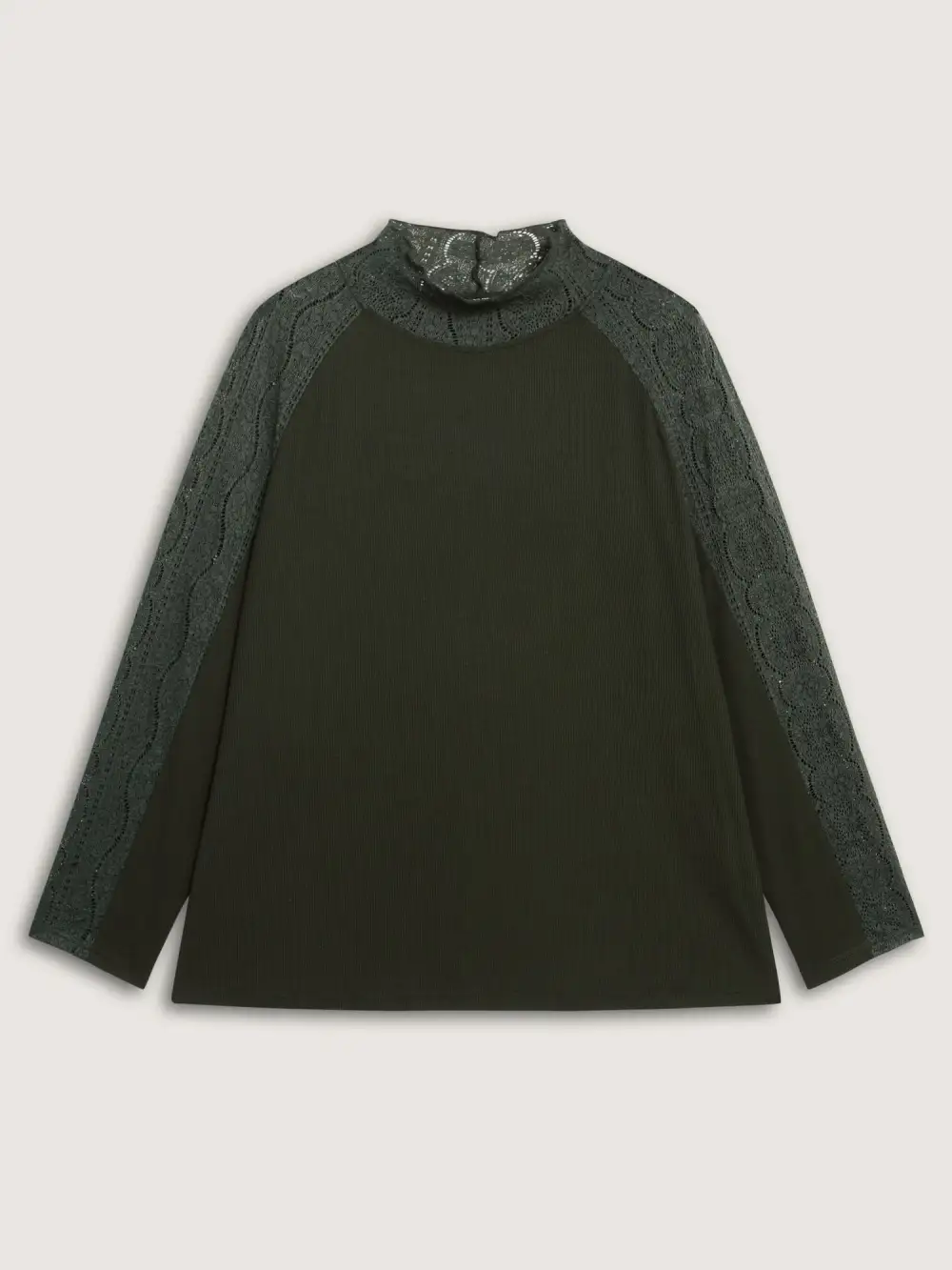 Mock Neck Lace Splicing Ribbed Texture T-Shirt