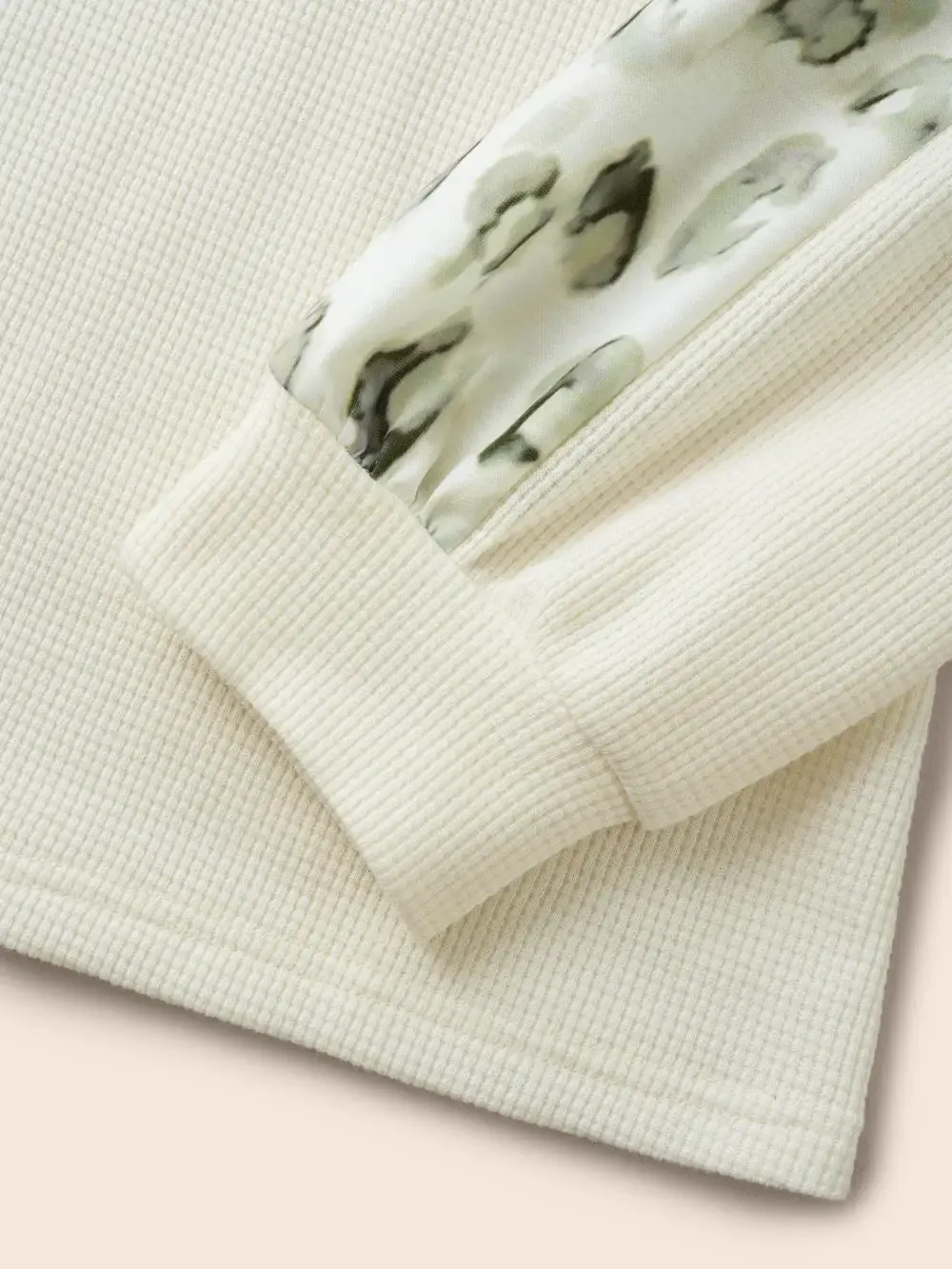 Waffle Knit Patchwork Leopard Print Sweatshirt