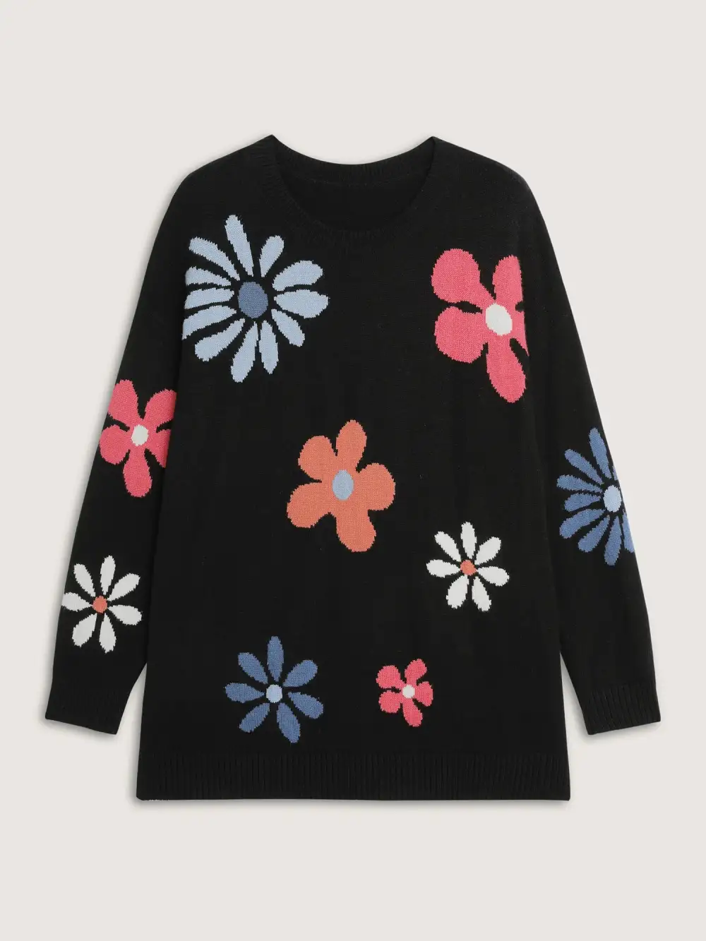 Large Flower Jacquard Pattern Pullover