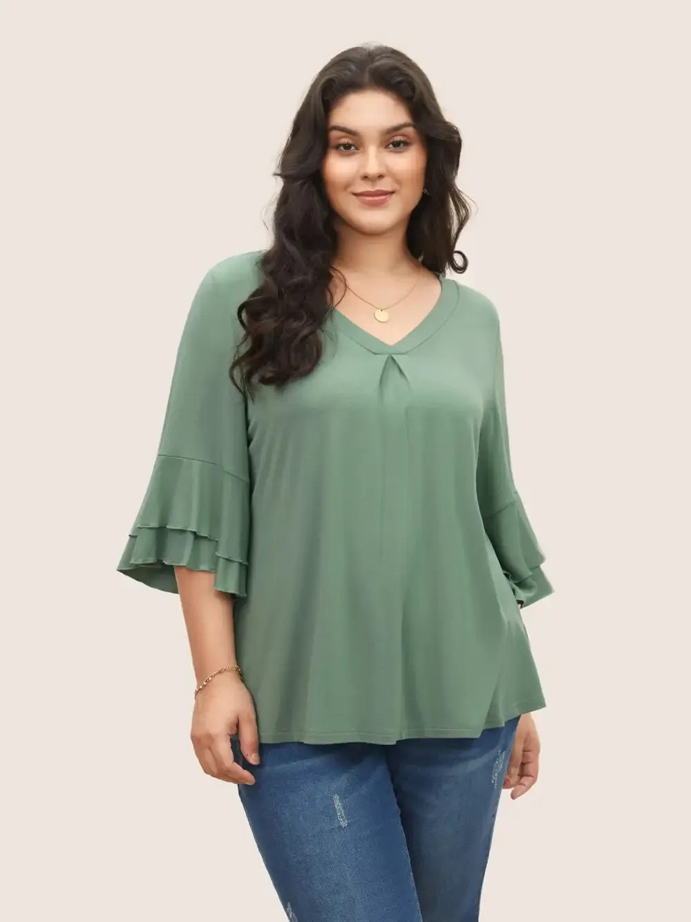 Supersoft Essentials Ruffle Layered Sleeve Pleated T-Shirt