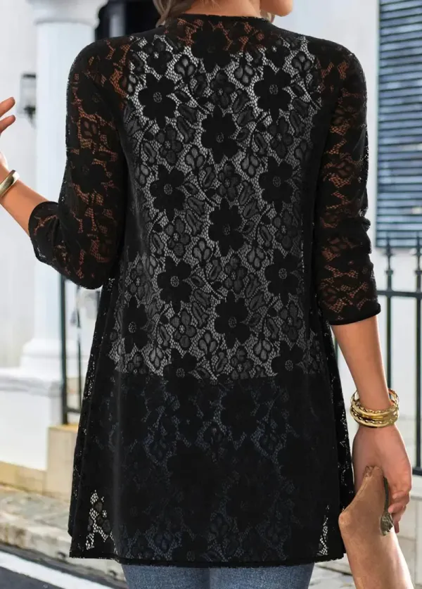 Black Lace 3/4 Sleeve Light Coat