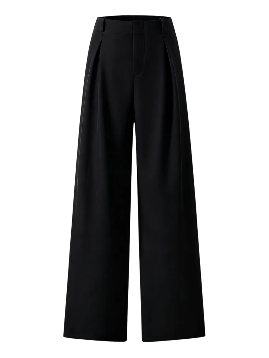 Women's Solid Color Plicated Pocket Wide Leg Pants, Elegant Zipper Fly Trousers for Work Office Business, Ladies Spring & Fall Clothes