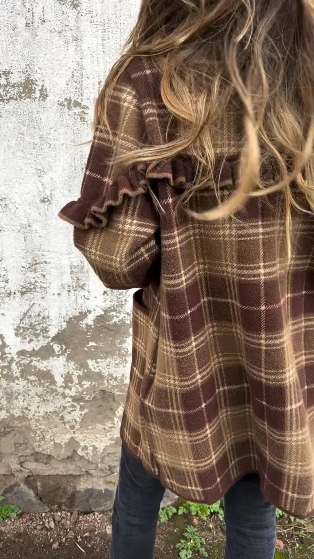 Autumn Plaid Ruffle Coat