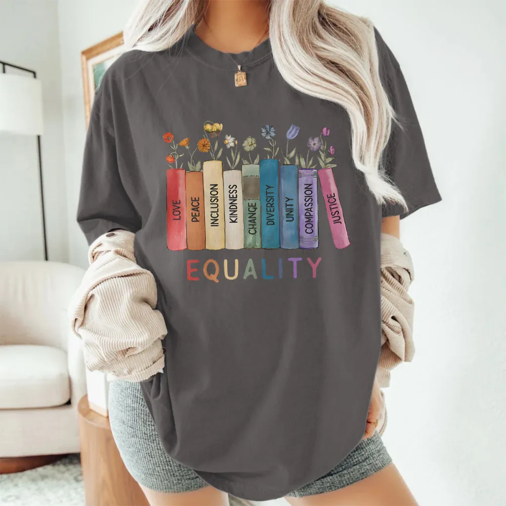 Equality Love Peace Inclusion Kindness Change Diversity Unity Compassion Justice Print Round Neck Short Sleeve T-Shirt