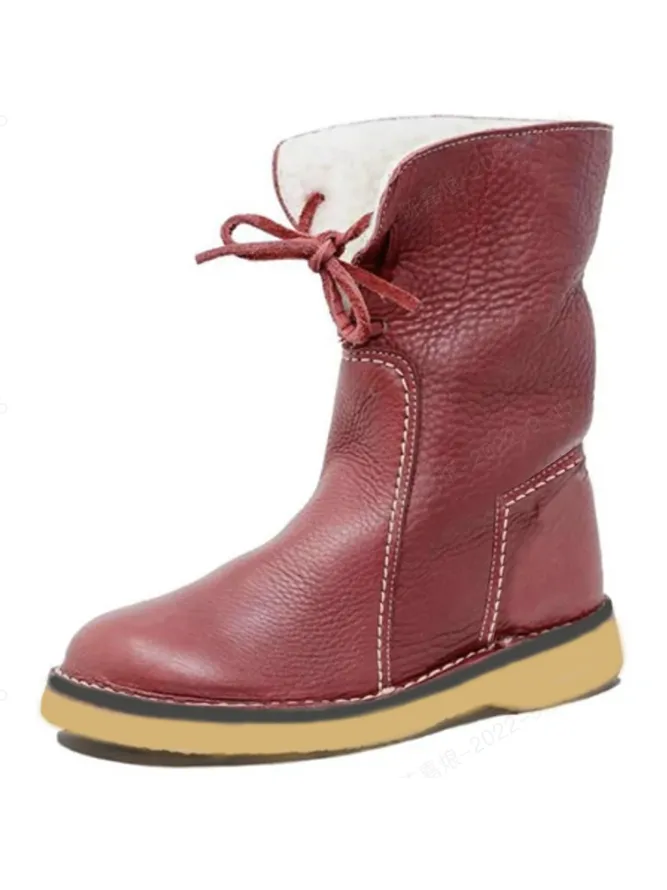 Women Casual PU Boots Full Waterproof Insulated Low Heel Winter Boots