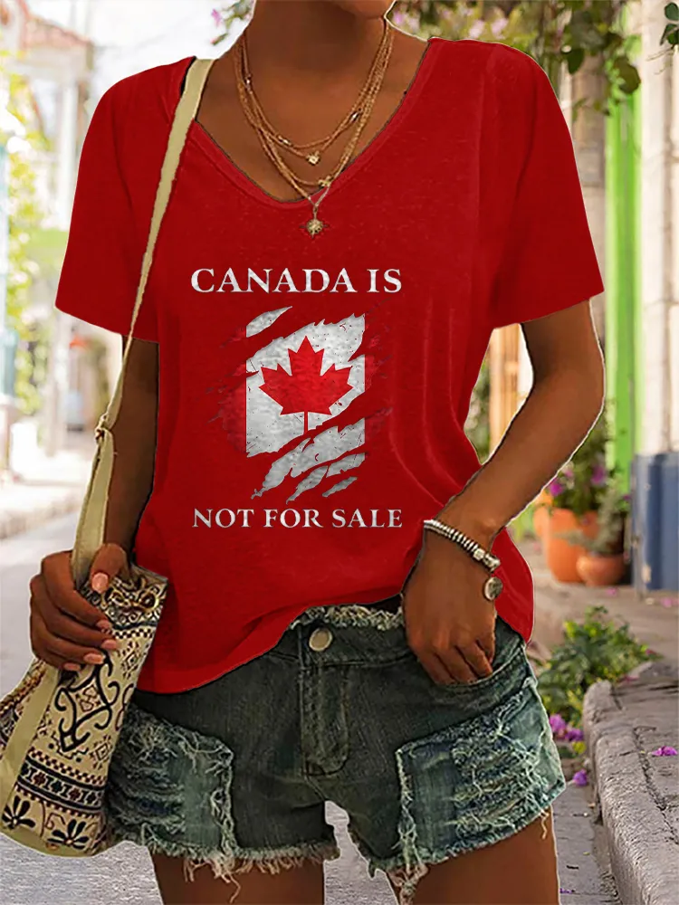 Women's Canada Is Not For Sale Short Sleeves V-Neck Pure Cotton T-Shirt