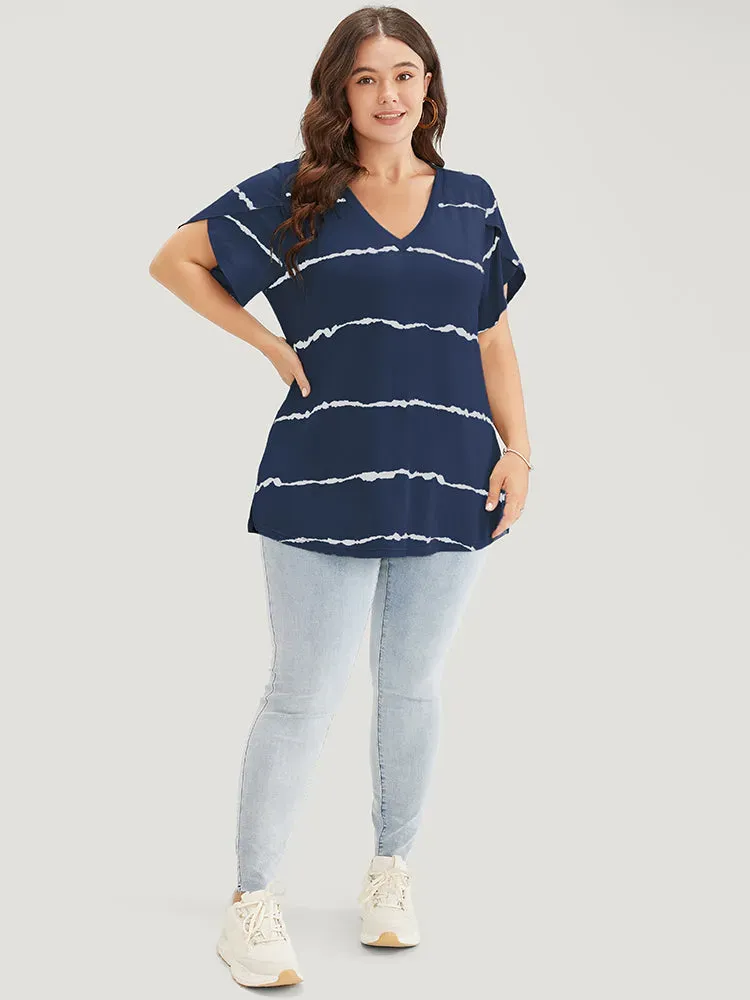 Striped Contrast Petal Sleeve T-shirt