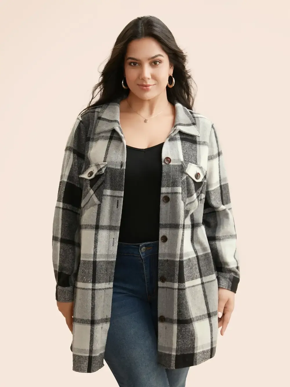 Halloween Plaid Chest Pockets Long Jacket