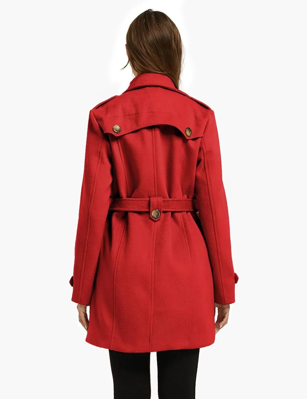 Women's Double Breasted Pea Coat Winter Mid-Long Trench Coat with Belt