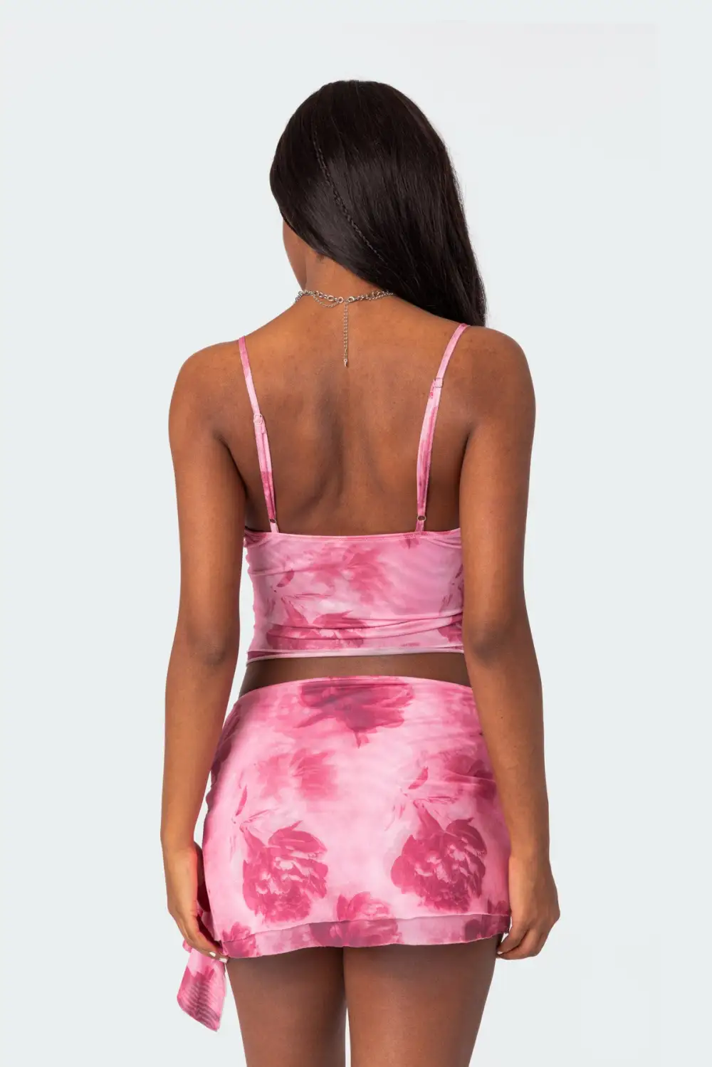 Wanda Printed Mesh Ruffled Tank Top