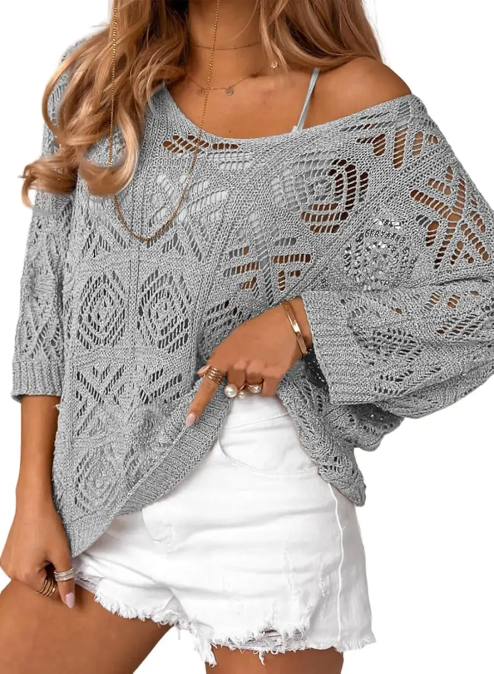 ✨Women's 2025 Spring Summer Crochet Hollow Out Pullover Off Shoulder Top