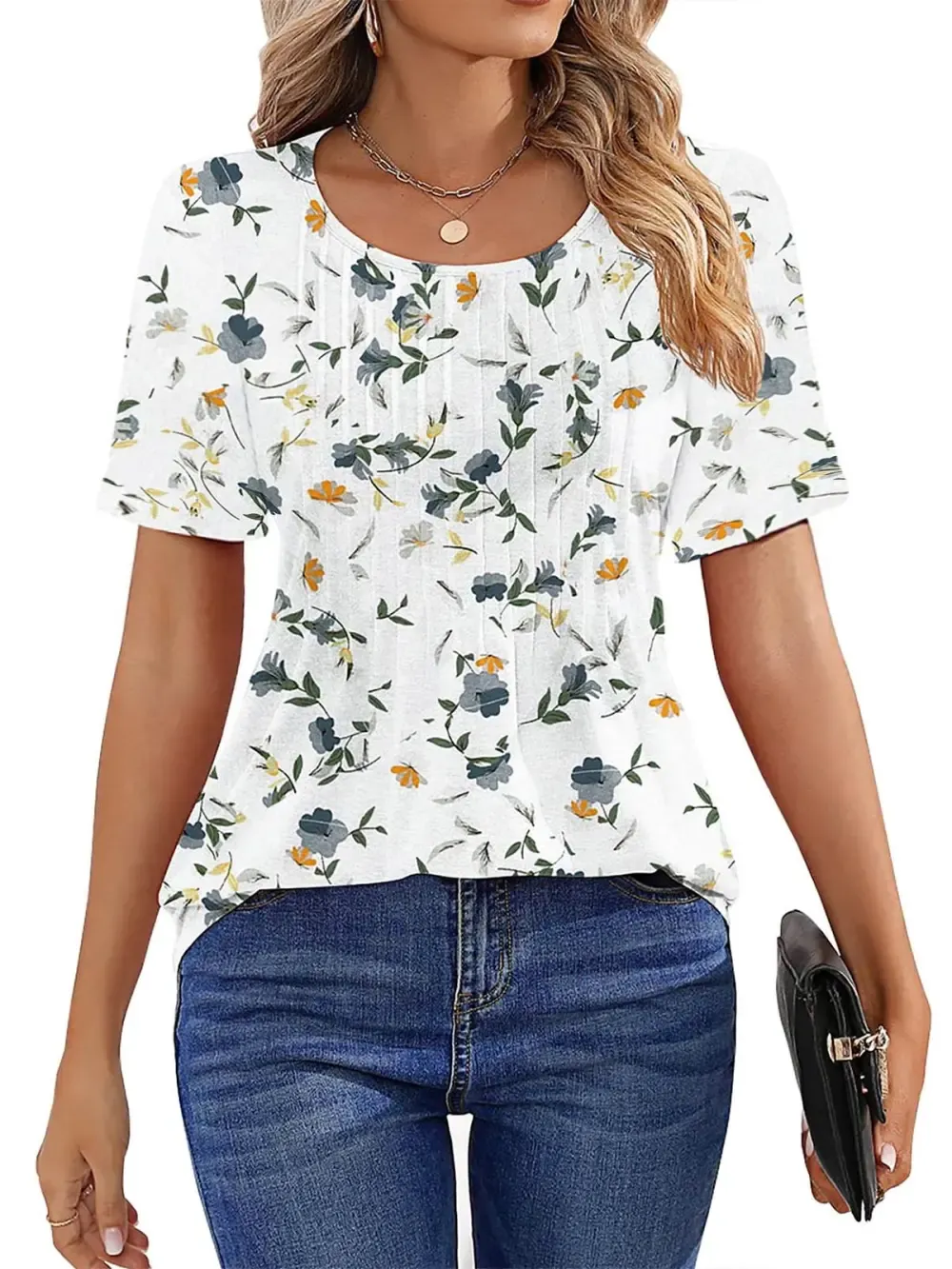 📣Women Summer Pleated Short Sleeve Tunic Blouses Tops