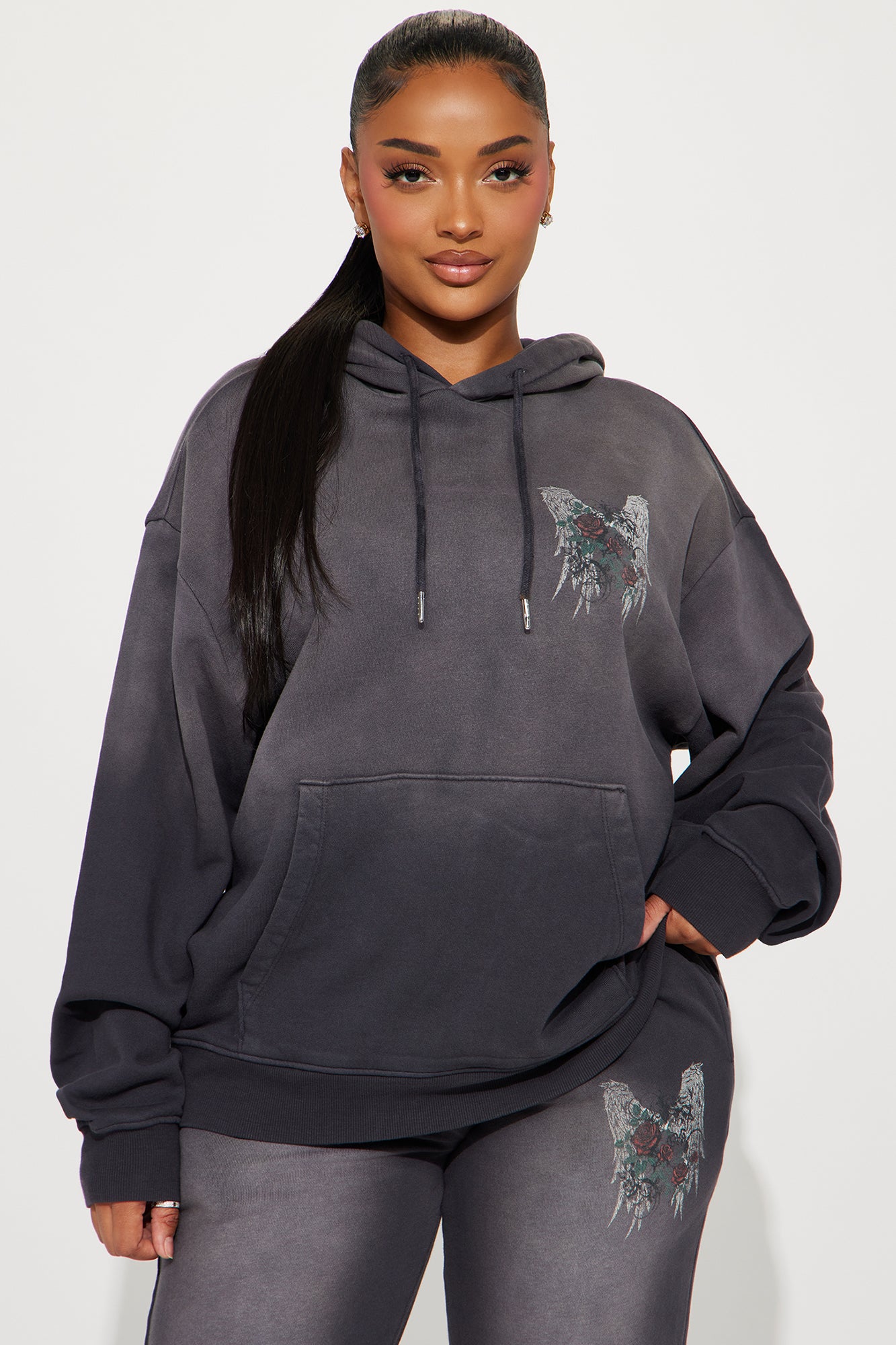 Give Me Roses Washed Jogger Set - Grey