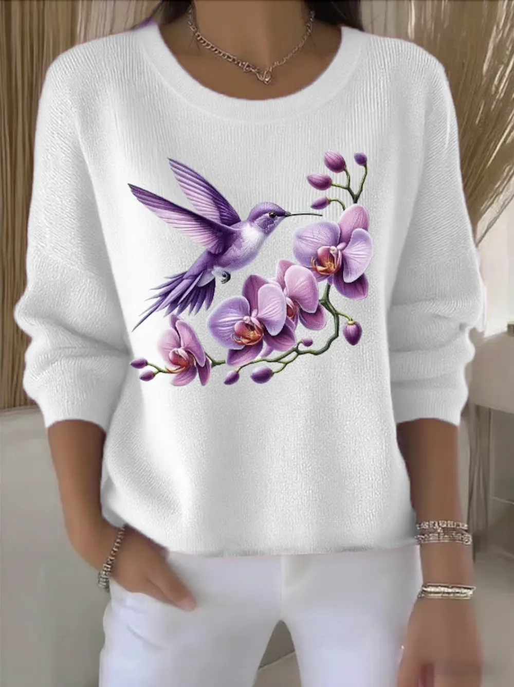 Cotton Casual Floral Sweater