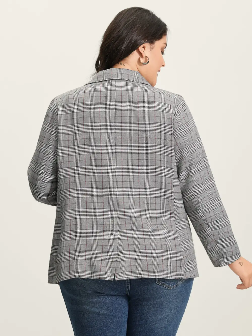 Houndstooth Button Front Pockets Blazer