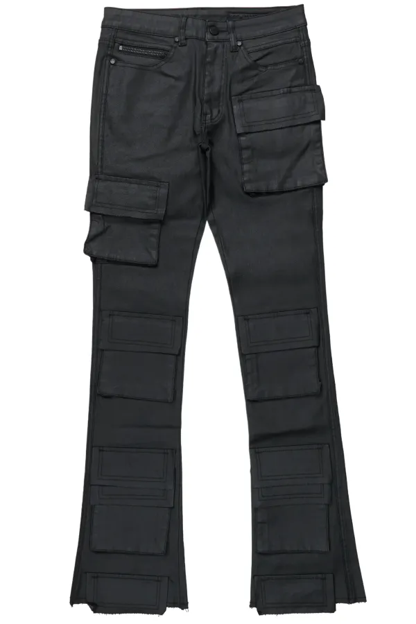 Zander Black Stacked Flare Cargo Jean